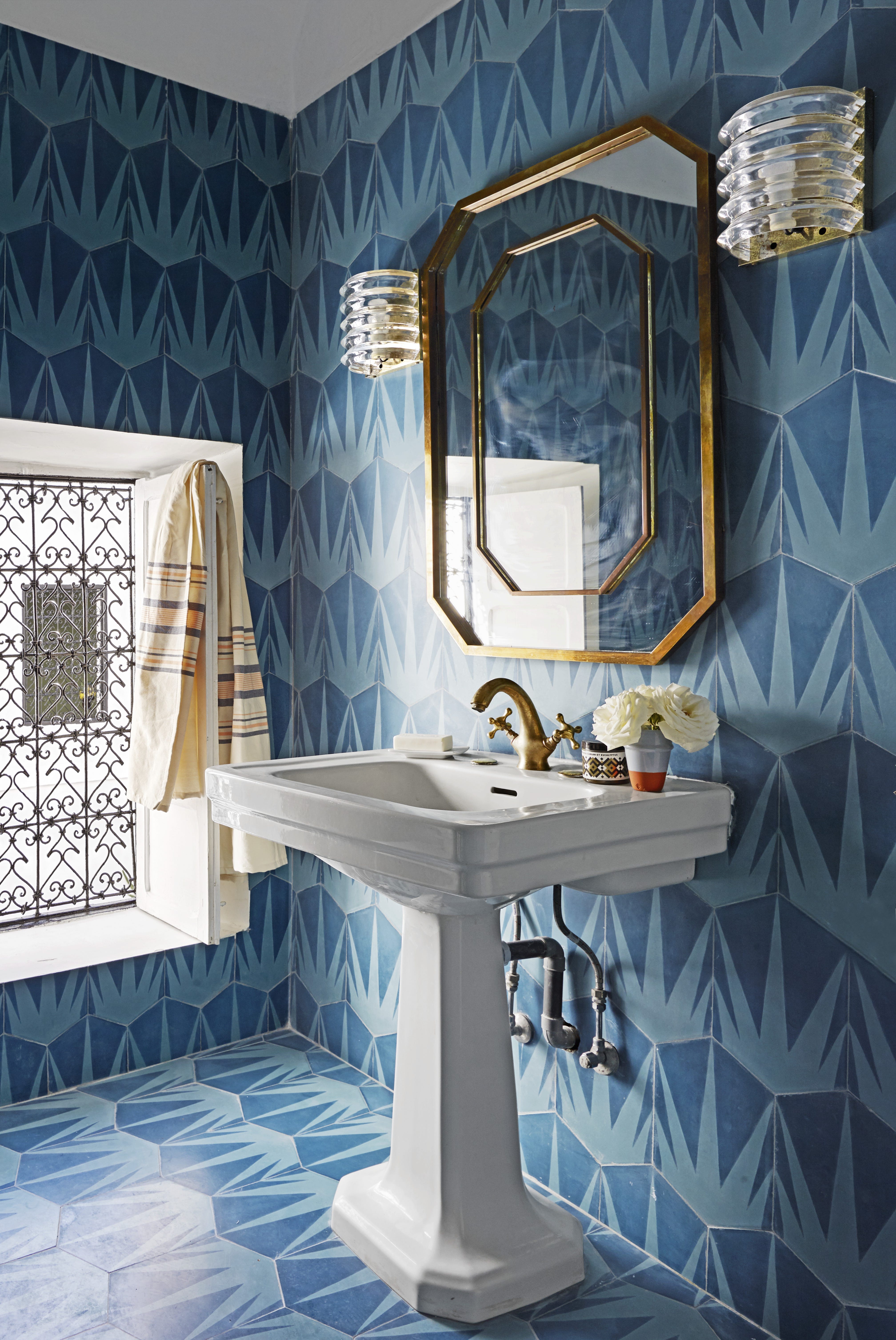 Modern geometric wallpaper feature wall